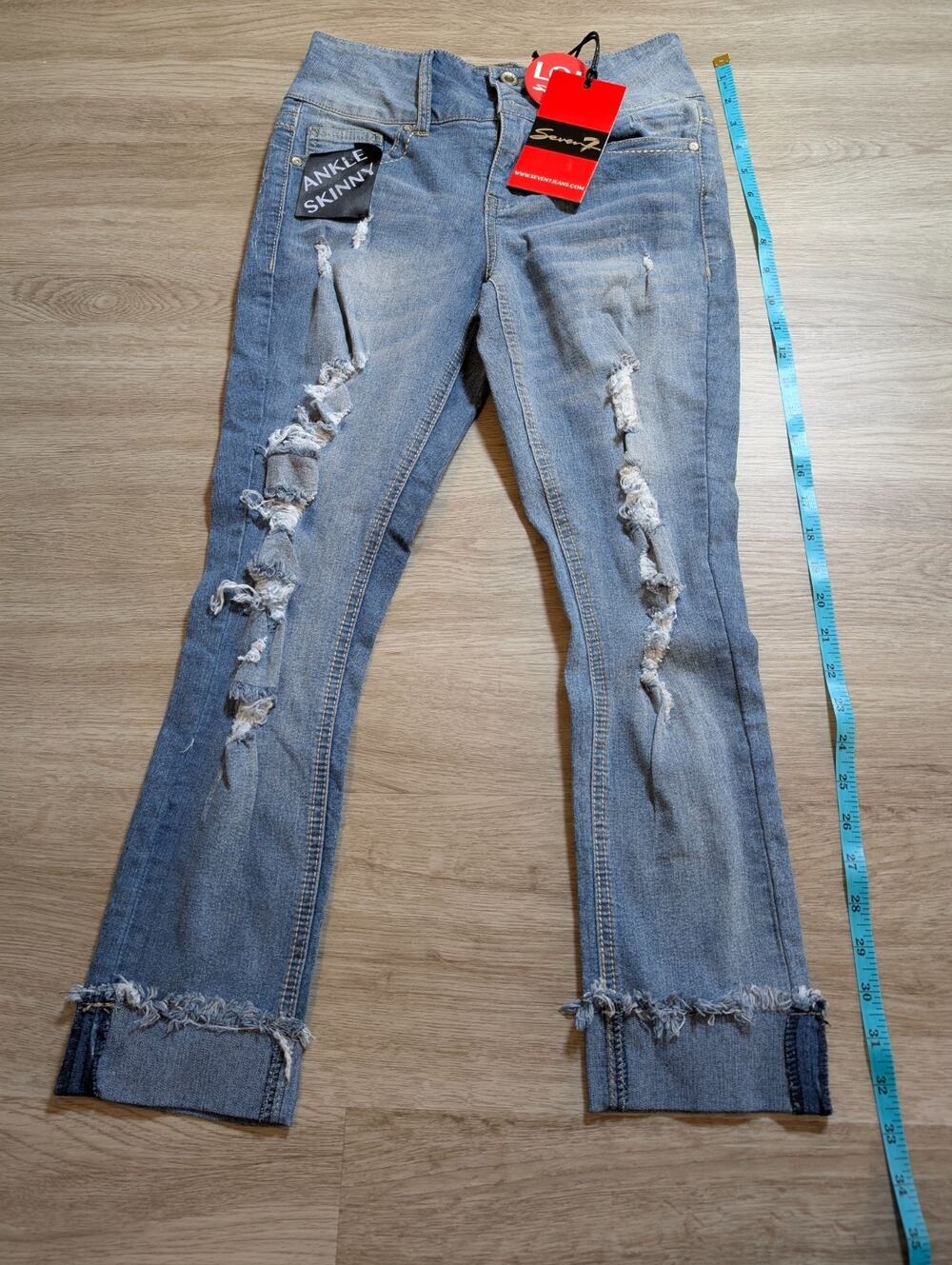 Seven7 Womens 3 Light Wash Distressed Ankle Skinny Stretch Jeans Raw Hem NWT